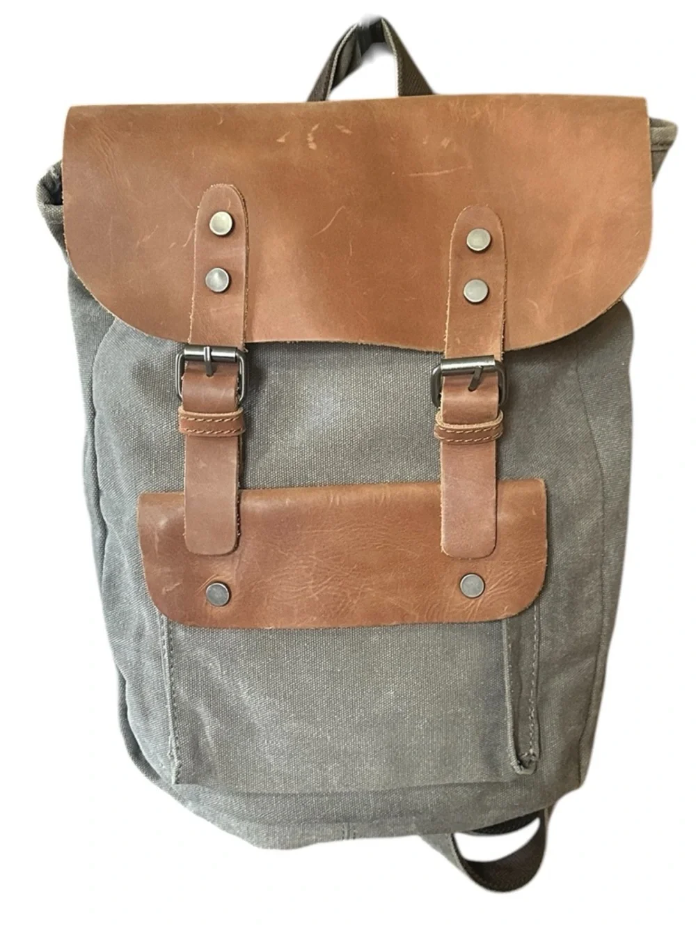 United Leather New York Cotton Canvas CowhideLeather UNISEX Backpack Taupe NWOT